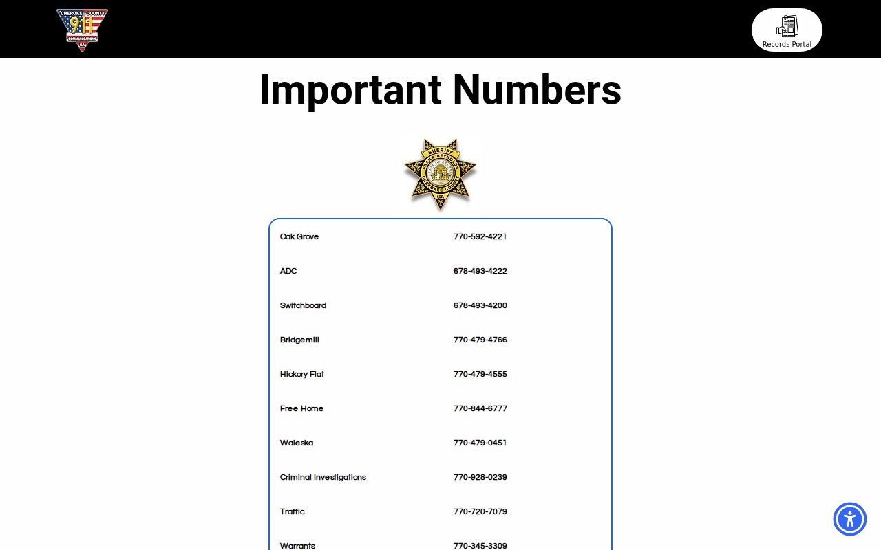 Cherokee County warrant check official phone directory