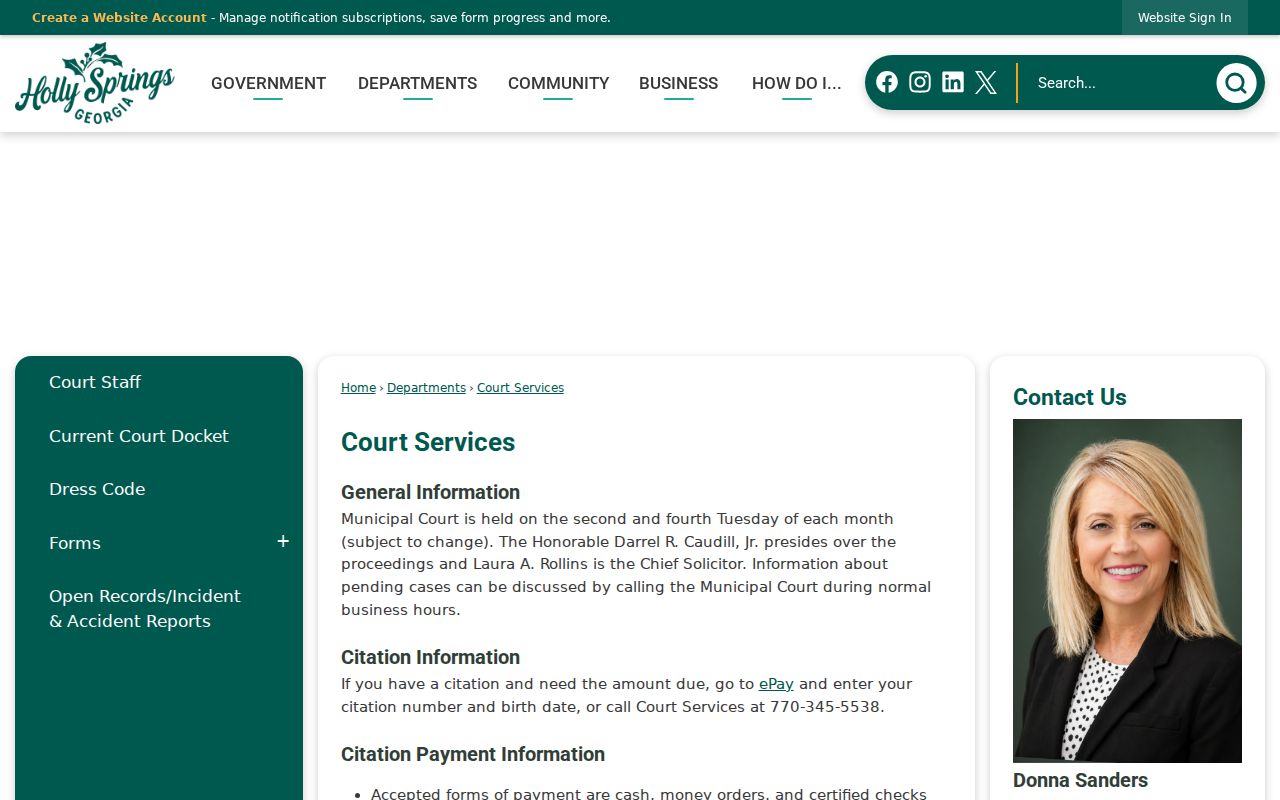 Holly Springs Cherokee County traffic warrant court instructions